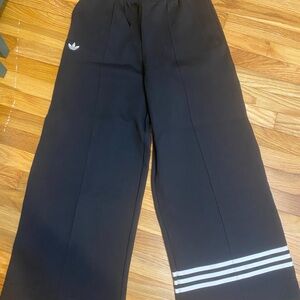 Adidas Women’s Size L Black Wide Leg with White Stripes